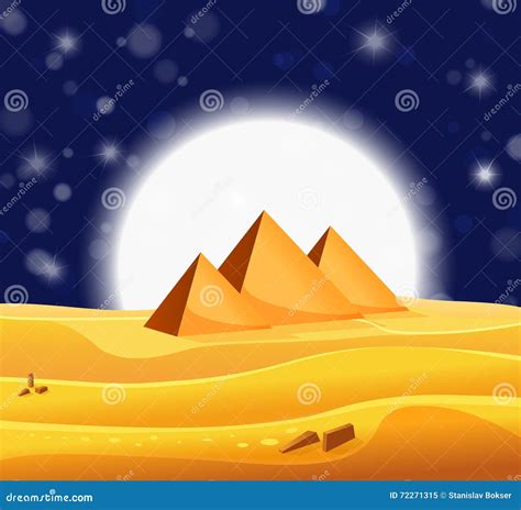 Egyptian Night Desert Pyramids Sphinx And Anubis Cartoon Vector