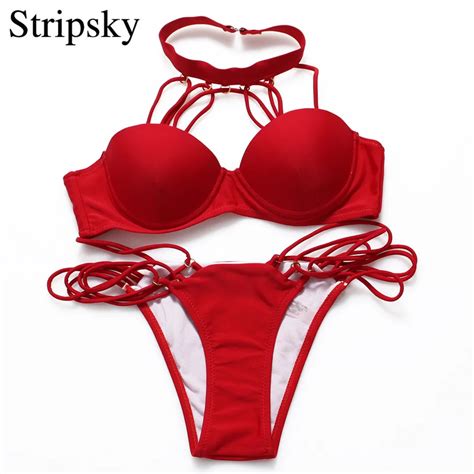 Stripsky Beand Push Up Swimsuit Sexy Brazilian Bikini Set Women Bandage Bathing Suit Swim Wear