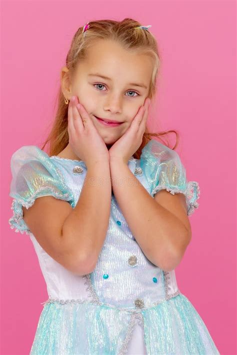 Beautiful Little Girl On A Pink Background Stock Photo Image Of