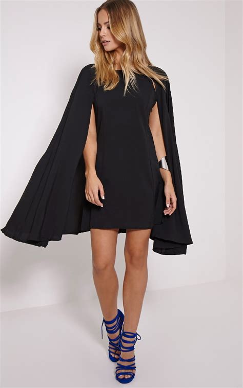 Milana Black Cape Dress Dresses Prettylittlething