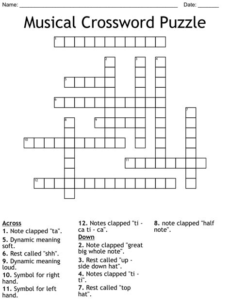 Musical Crossword Puzzle Wordmint