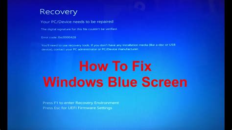 How To Fix Windows Blue Screen Recovery Your Pc Device Needs To Be Repaired Youtube