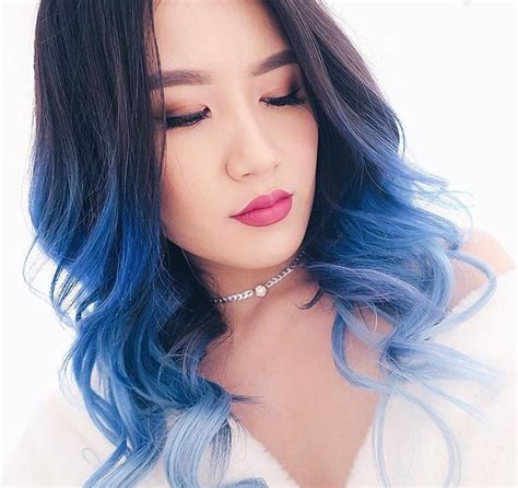 Curly Wavy Hairstyle With Navy Blue Dye Tips Hellosylviaa Blue Tips
