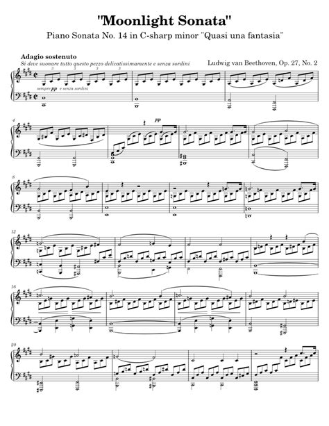 Beethoven Moonlight Sonata Mvt I Sheet Music For Piano Download