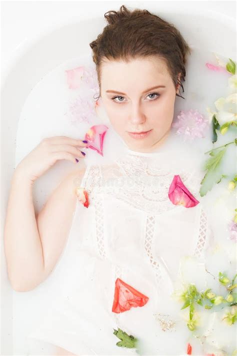 Spa Beauty Girl Bathing In Milk Bath Spa And Skin Care Concept Beauty Young Woman With Perfect