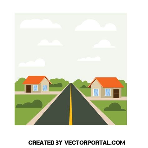Village By The Road Vector Image Road Vector Vector Images Vector Free