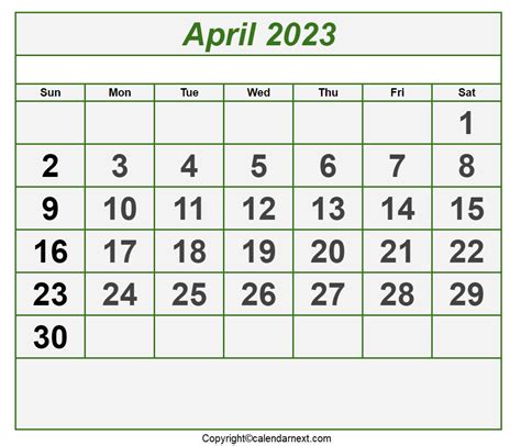 April 2023 Calendar Printable Free Pdf