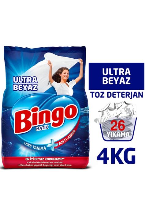 Bingo Matik Toz Çamaşır Deterjanı Ultra Beyaz 26 Yıkama 4 KG Fiyatları