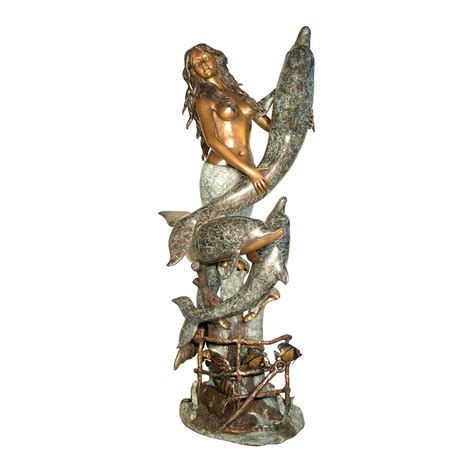 Bronze Mermaid With Dolphins And Tropical Fish Bronze Ktv Na Allsculptures Com