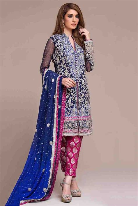 Georgette Pakistani Suit In Navy Blue Colour Simple Pakistani Dresses