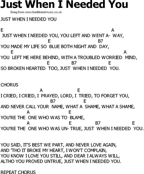 Music Words Old Country Song Lyrics With Chords Just When I Needed