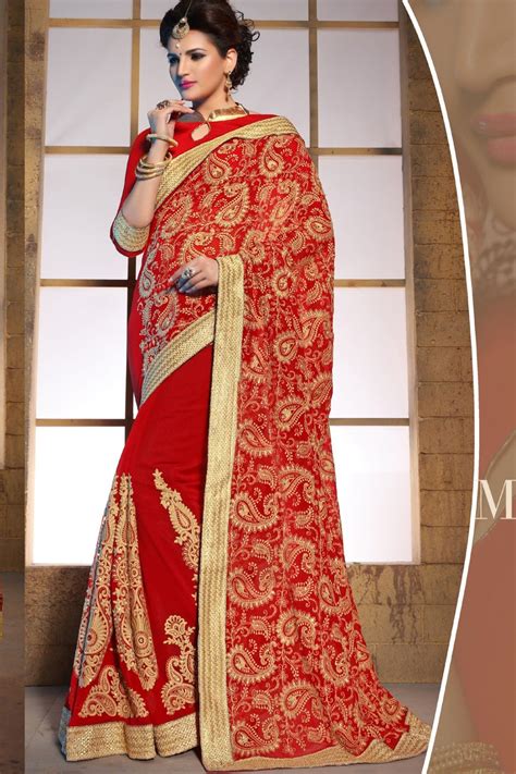 Red 60gm Georgette Saree Saree Designs Indian Dresses For Women Saree Wedding