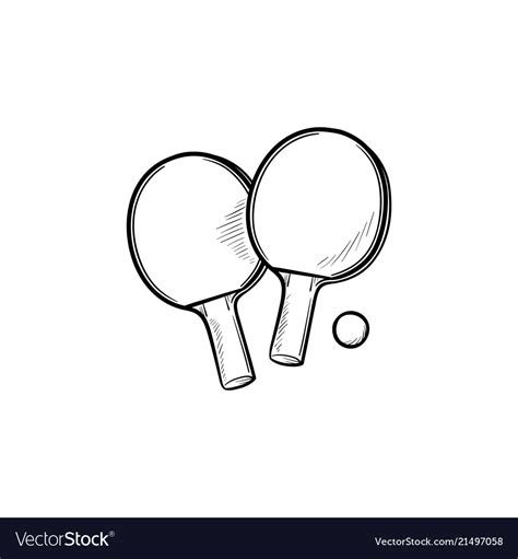 Ping Pong Rackets And Ball Hand Drawn Outline Vector Image