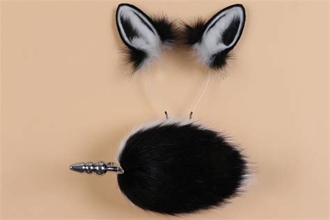 Black White Bunny Ear And Tail Plug Set Rabbit Tail Butt Plug Etsy
