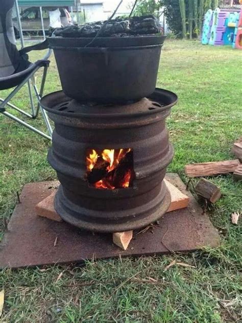 Make sure to add some bricks around to protect people from the hot metal while your tractor rim fire pit is in use. Recycled Tire Rim BBQ and Fire Pit | Ideas2Live4