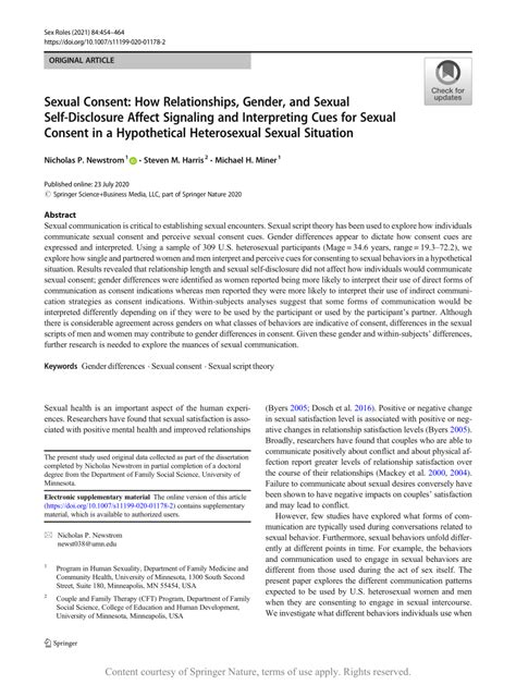 Sexual Consent How Relationships Gender And Sexual Self Disclosure Affect Signaling And