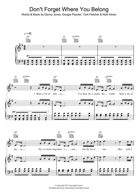 One Direction Dont Forget Where You Belong Sheet Music Pdf Notes