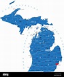 Mapa detallado del estado de Michigan, en formato vectorial, con ...