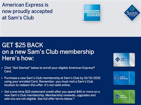 Sam's club accepts all major credit cards, including visa, mastercard, american express, and discover. Amex Offers: $25 off $45 for Sam's Club Membership, Not ...