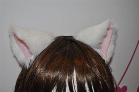 White Cat Ears Movable Ears Headband Inner Pink By Kittyspace