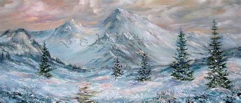 Snow Covered Mountains Original Oil Painting Winter