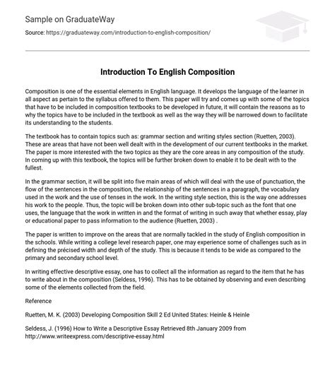 ⇉introduction To English Composition Essay Example Graduateway