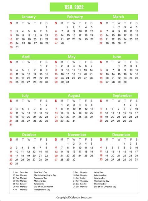 Calendar 2022 Usa Best Printable Calendar
