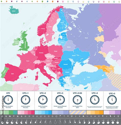 Stockvector Europe Time Zones High Detailed Vector Map With Location