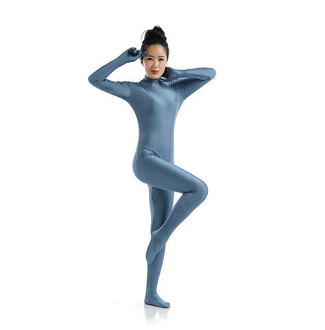 Swh013 Grey Blue Spandex Full Body Skin Tight Jumpsuit