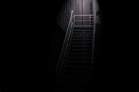 Gray Steel Stair Stairs Light Dark Gloomy Night Staircase Steps