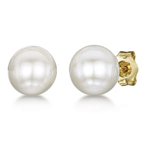 9ct Yellow Gold White Freshwater Pearl Stud Earrings 7 8mm 9ct Gold
