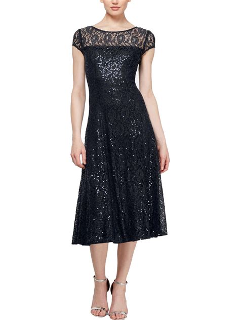 Slny 119 Womens New 0457 Black Sequined Lace Midi Formal Dress 6 Bb