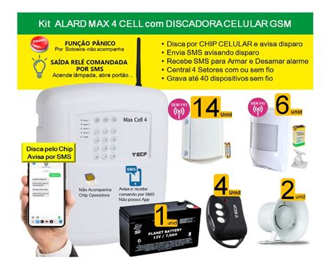 Alard Max 4 Cell Gsm Ecp Central Alarme Controles Sensores