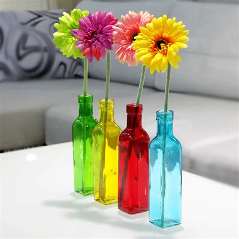 European 4 Color Glass Bottle Flower Vase Fashion Small Glass Vases For Flower Arrangements