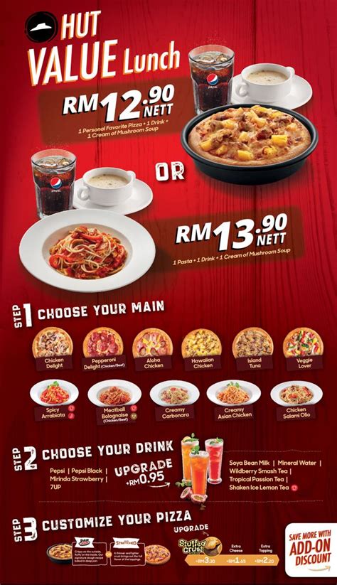 Pizza hut was founded in america in 1958 and now has over 16,000 restaurants around the world, the most of any pizza chain brand. Pizza Hut Lunch Set for RM12.90 nett only