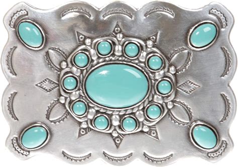 Rectangular Western Belt Buckle With Turquoise Stone Pure Sterling
