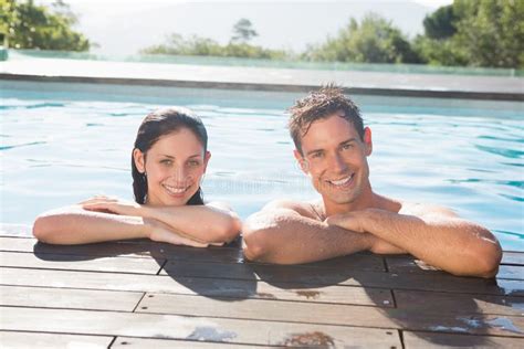 Smiling Couple In Swimming Pool On A Sunny Day Stock Image Image Of Closeup Female 43656571