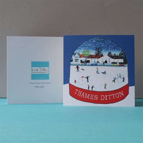 They feature unique prints from independent artists worldwide. Thames Ditton Snow Globe Card | Lisa Tolley Artist and Illustrator