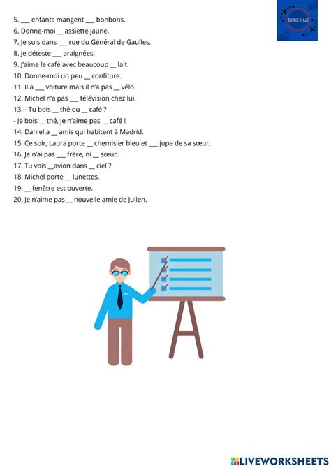 Les Articles Définis Indéfinis Et Partitifs Worksheet Live Worksheets