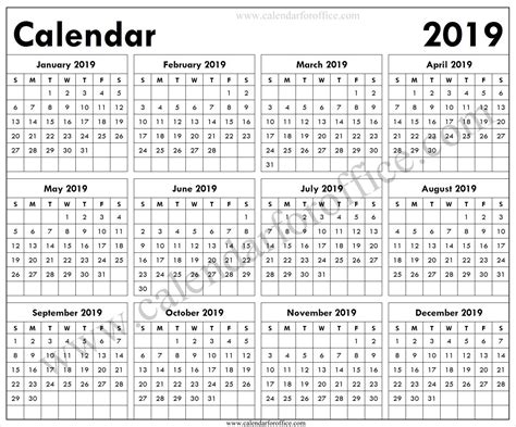 Printable Calendar 2019 Portrait Calendar 2019 Template 2019 Calendar