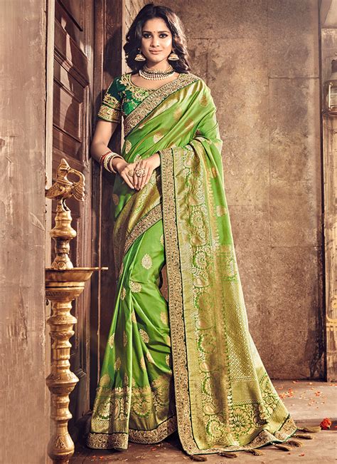 Light Green Banarasi Silk Designer Wedding Saree Saree Silk Sarees