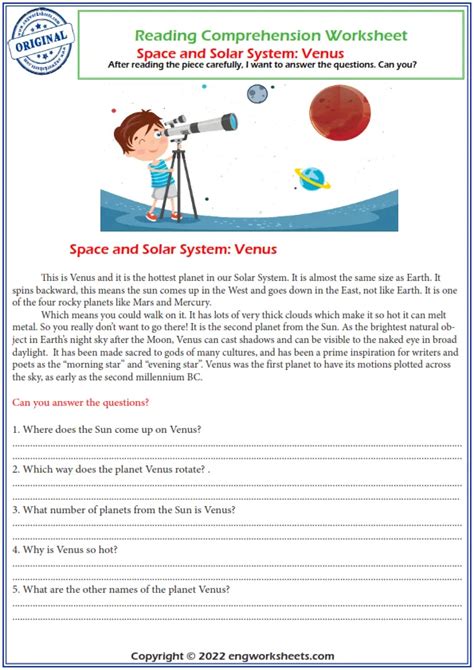 Solar System Reading Comprehension Worksheets