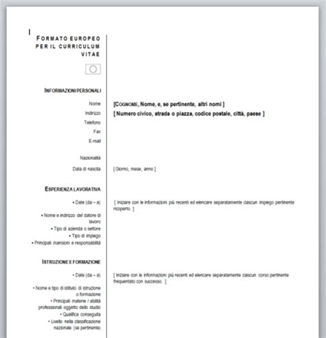 A clear and compelling cv is the key to any successful application: CV EUROPASS PDF DA SCARICARE