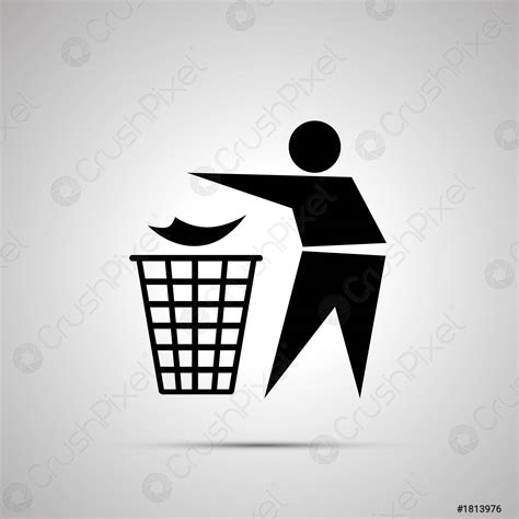 Man Throwing Garbage In The Trash Can Simple Black Icon Stock Vector