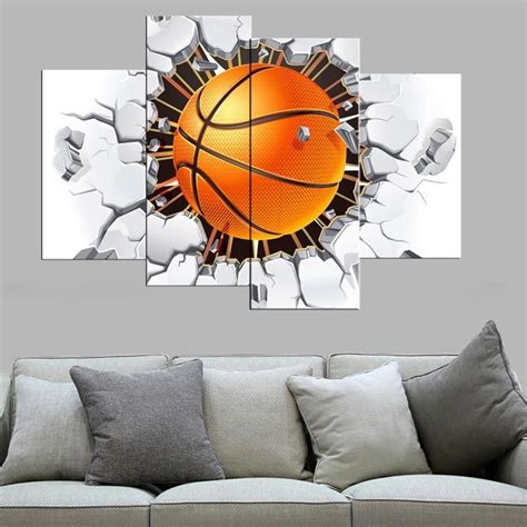 4 Piece 3d Basketball Canvas Wall Art Wall Art Canvas Painting