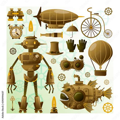 Steampunk Character And Elements Vector Iconssteampunk Robotvintage