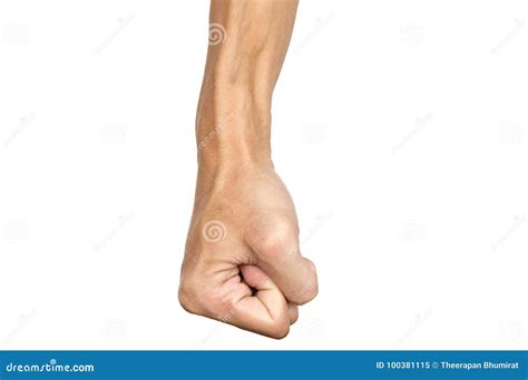 Man Clenched Fist To Punch Isolated On White Background Hand Gesture