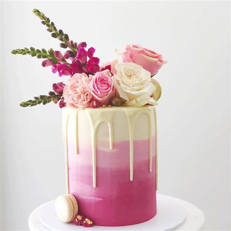 Burgundy Ombré Fresh Floral Cake By Ohhowsweet Birthday Drip Cake