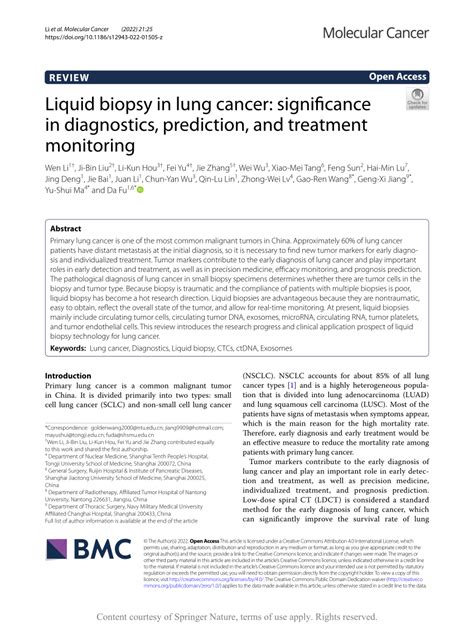 Pdf Liquid Biopsy In Lung Cancer Significance In Diagnostics