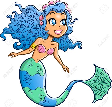 Pretty Mermaid With Blue Hair Royalty Free Cliparts Vectors And Stock